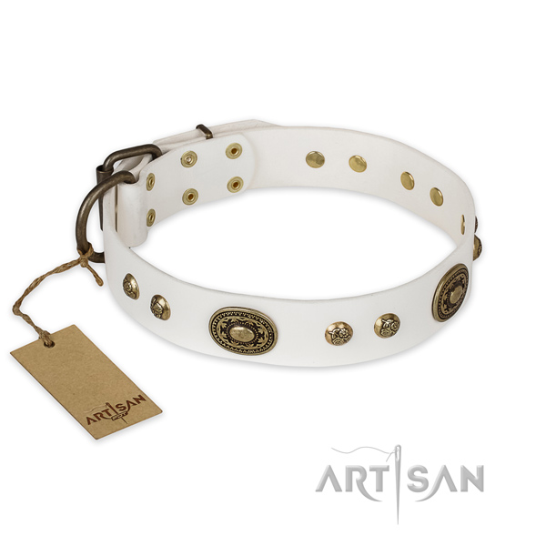 Adjustable full grain leather dog collar for basic training