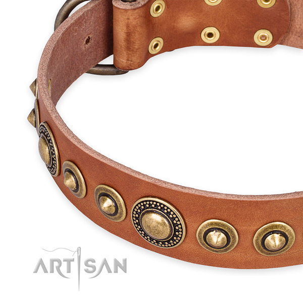 Gentle to touch genuine leather dog collar made for your handsome dog