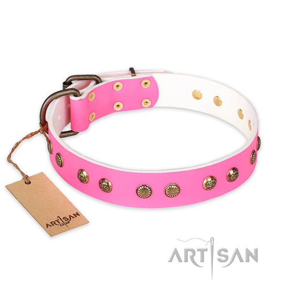 Convenient full grain genuine leather dog collar with rust resistant fittings