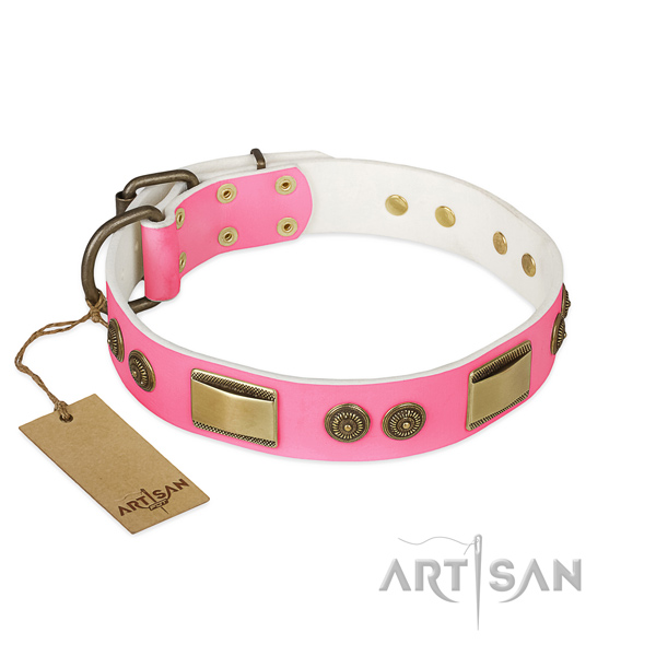 Exquisite natural genuine leather dog collar for handy use