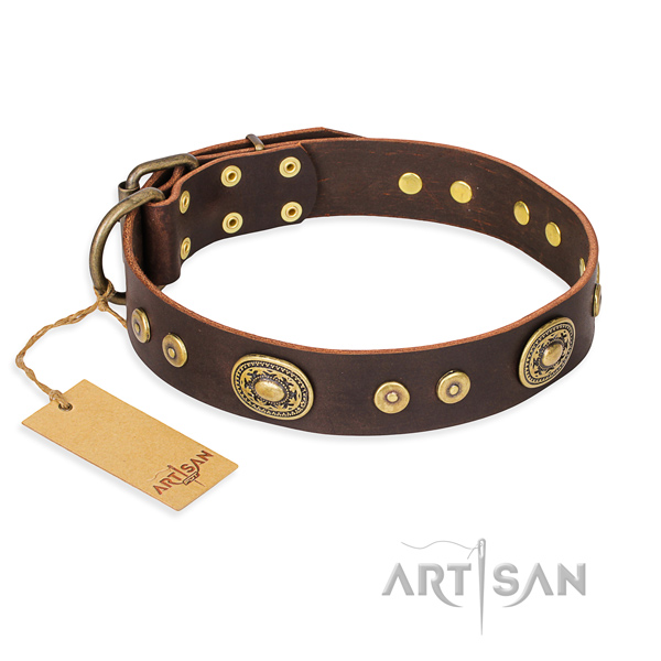 Full grain natural leather dog collar made of high quality material with rust-proof traditional buckle