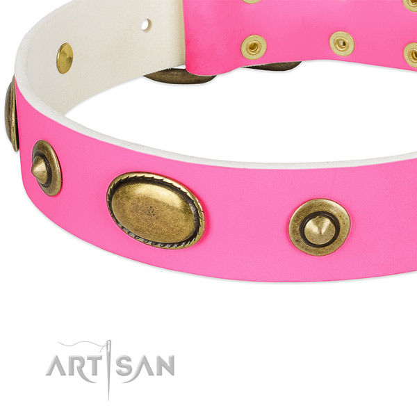 Rust resistant D-ring on full grain genuine leather dog collar for your dog