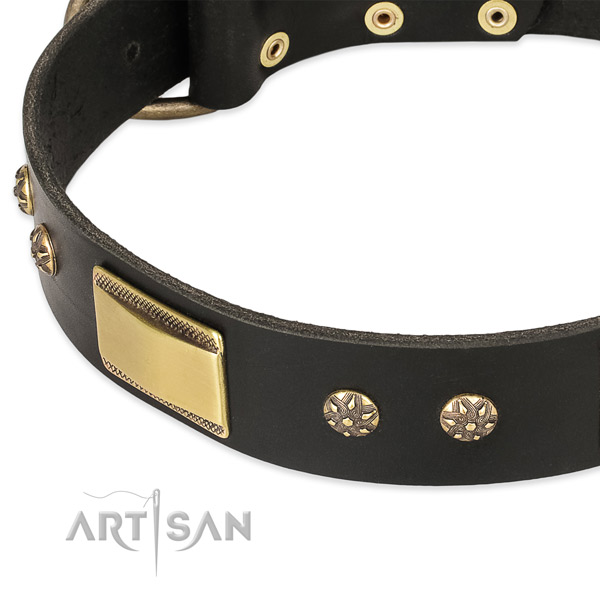 Reliable fittings on full grain genuine leather dog collar for your doggie