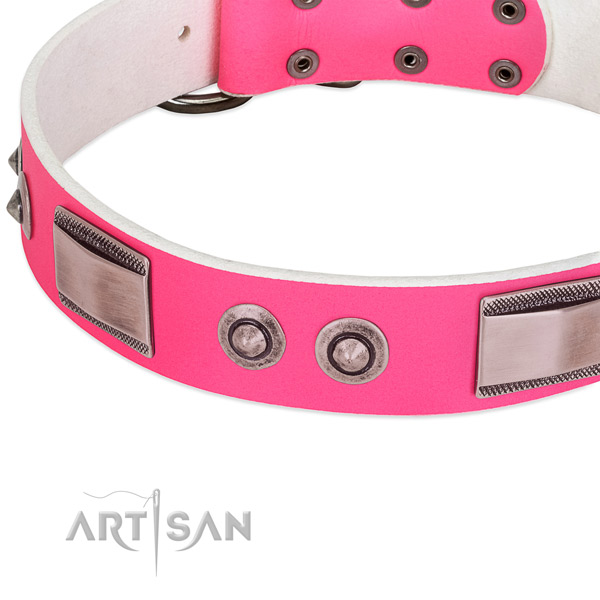 Exquisite full grain leather collar with adornments for your doggie