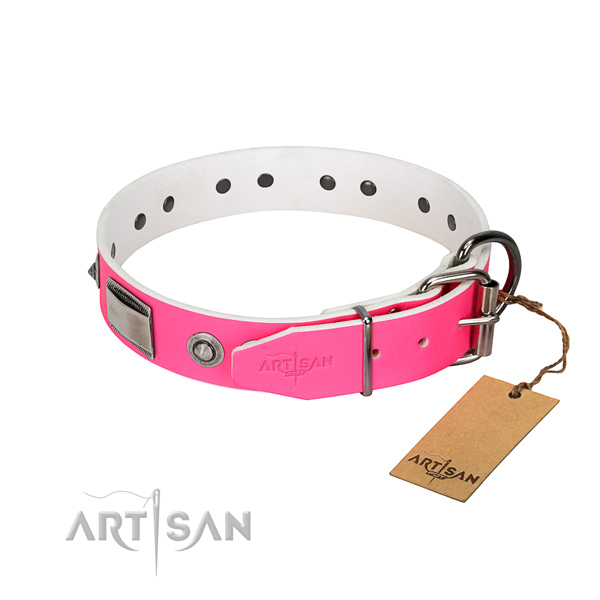 Awesome genuine leather collar with embellishments for your canine
