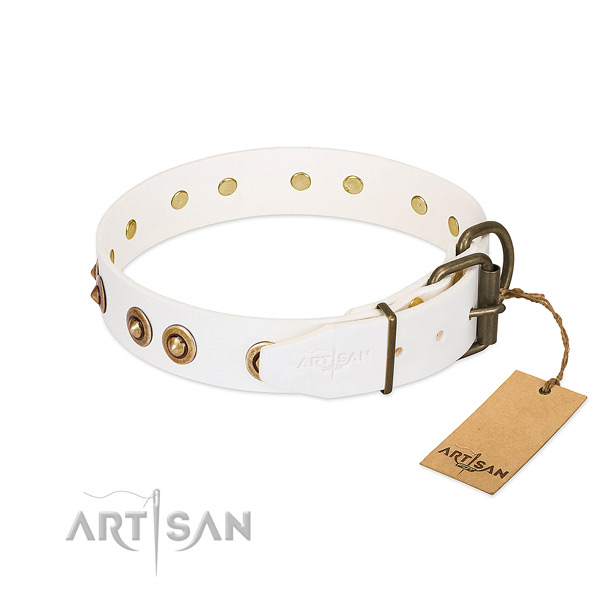 Strong buckle on genuine leather dog collar for your pet
