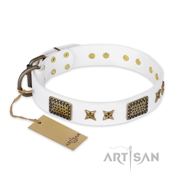 Awesome full grain natural leather dog collar with rust-proof hardware