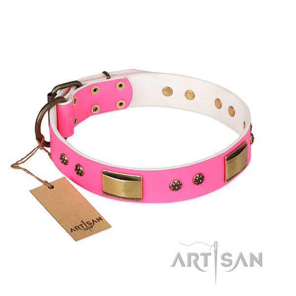 Unusual full grain genuine leather collar for your doggie