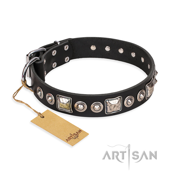 Full grain leather dog collar made of quality material with reliable buckle