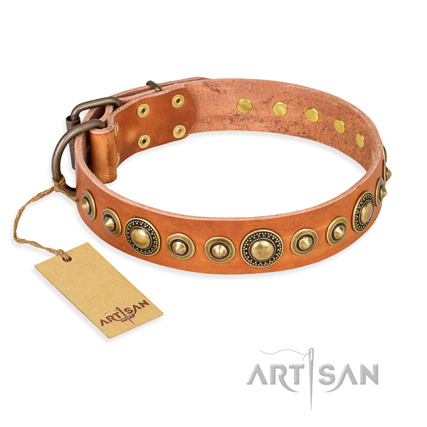 Top rate natural genuine leather collar handcrafted for your doggie