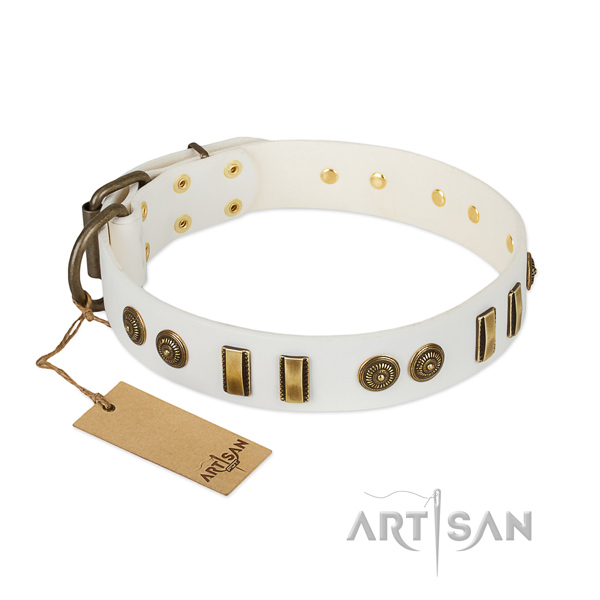 Strong fittings on leather dog collar for your four-legged friend