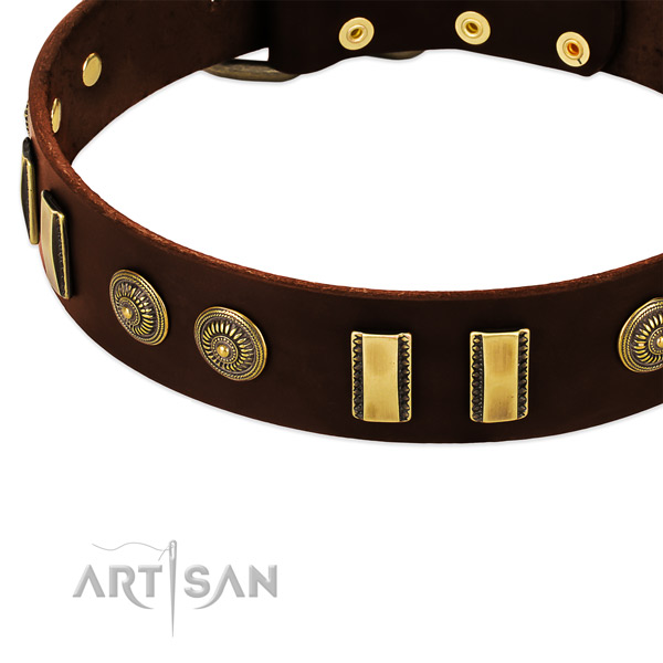 Rust resistant fittings on natural leather dog collar for your four-legged friend