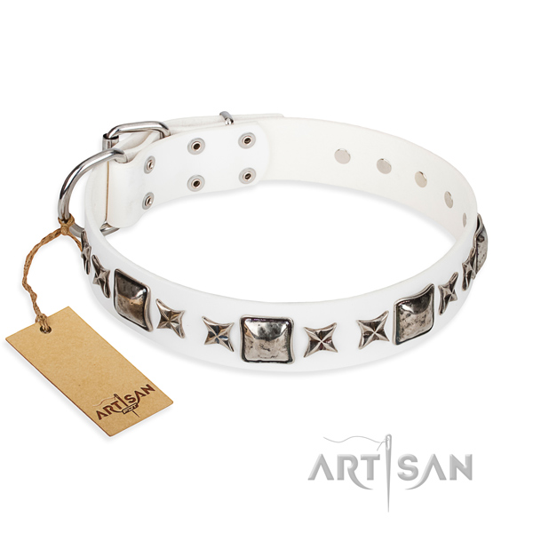 Leather dog collar made of reliable material with rust resistant buckle