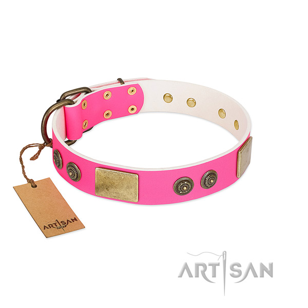 Handmade natural genuine leather dog collar for handy use