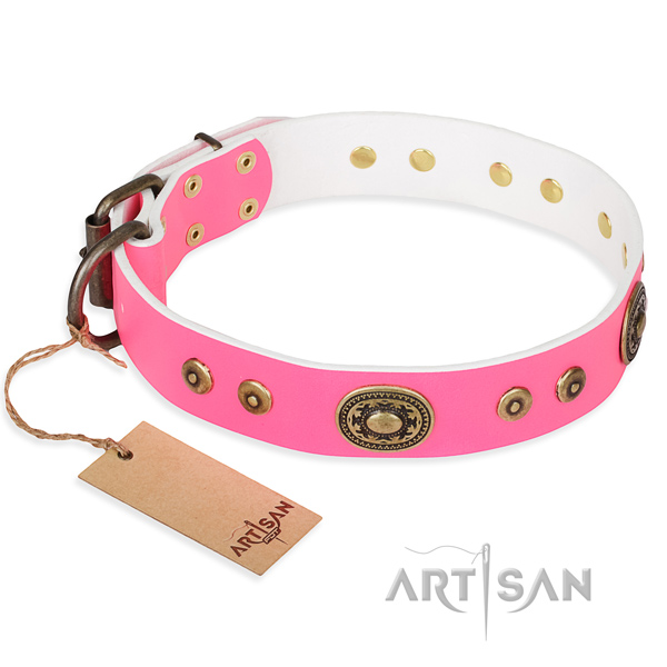 Leather dog collar made of soft material with corrosion proof traditional buckle