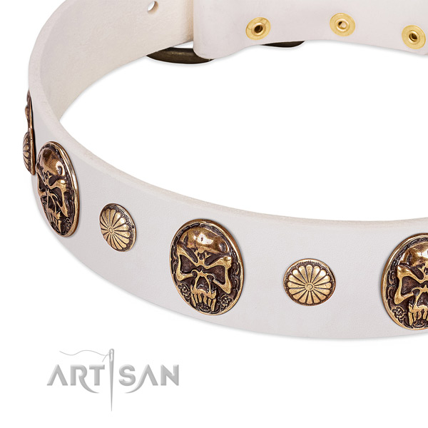 Reliable fittings on full grain natural leather dog collar for your doggie