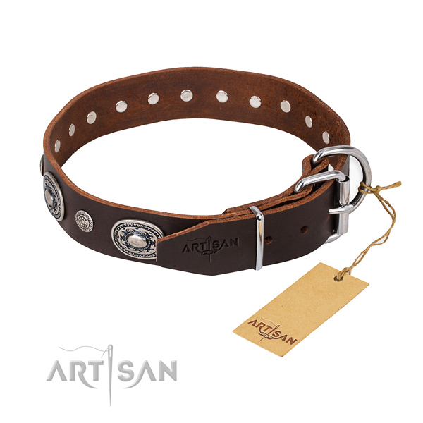 Reliable natural genuine leather dog collar crafted for daily walking