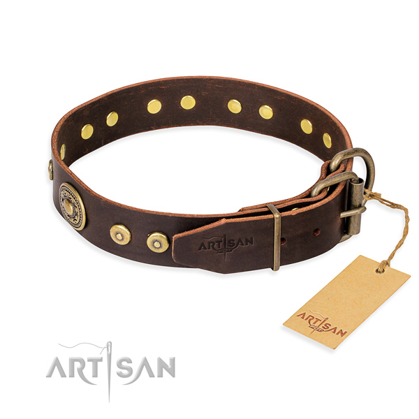 Full grain genuine leather dog collar made of high quality material with corrosion proof studs