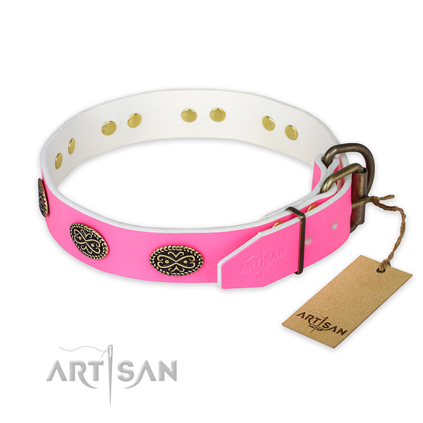 Stylish walking full grain genuine leather collar with embellishments for your canine