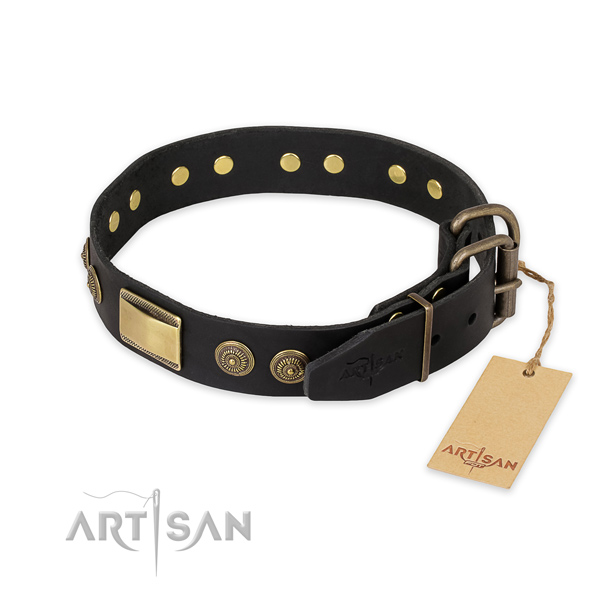 Reliable hardware on full grain genuine leather collar for walking your canine