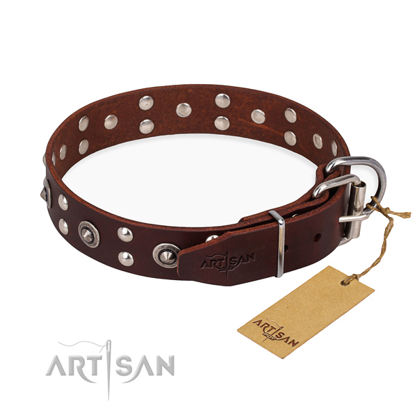 Corrosion proof D-ring on full grain natural leather collar for your handsome four-legged friend