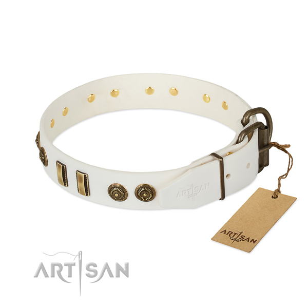 Corrosion proof buckle on full grain natural leather dog collar for your pet