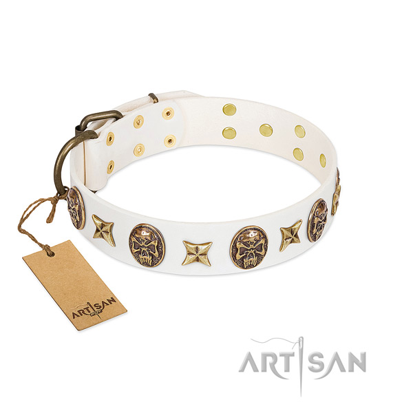 Easy adjustable leather dog collar for fancy walking