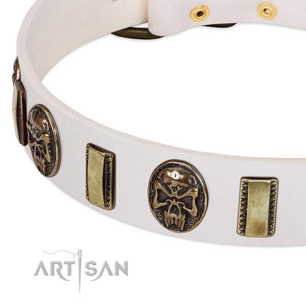 Rust-proof buckle on full grain leather dog collar for your four-legged friend