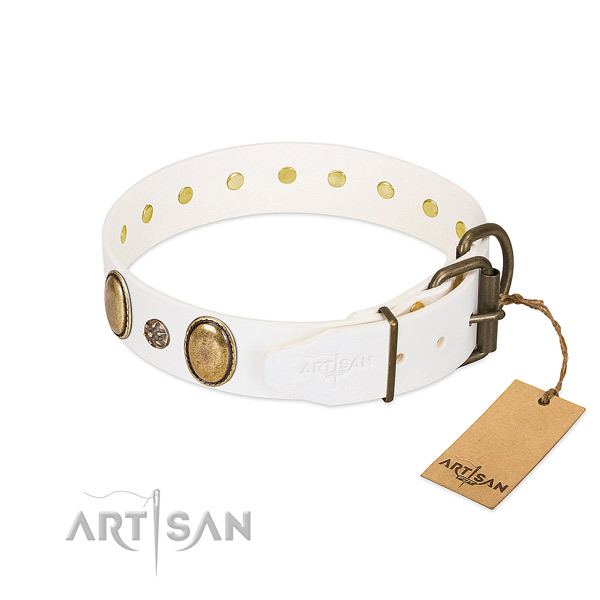 Stylish walking soft to touch full grain genuine leather dog collar