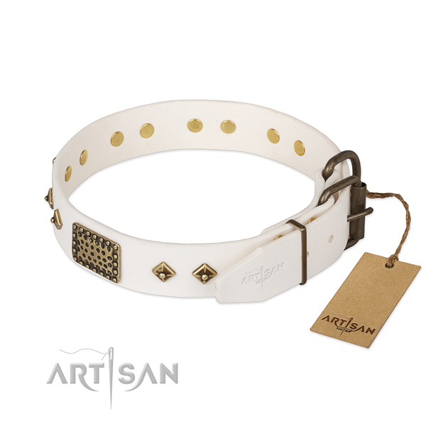 Full grain leather dog collar with strong hardware and decorations