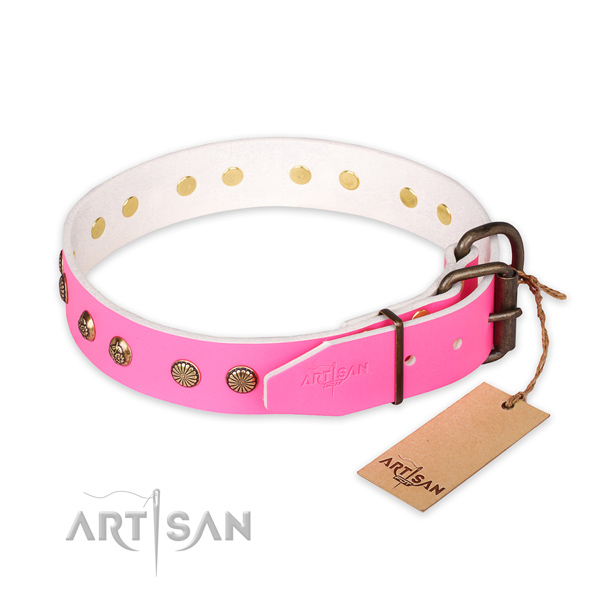 Rust-proof D-ring on full grain leather collar for your handsome dog