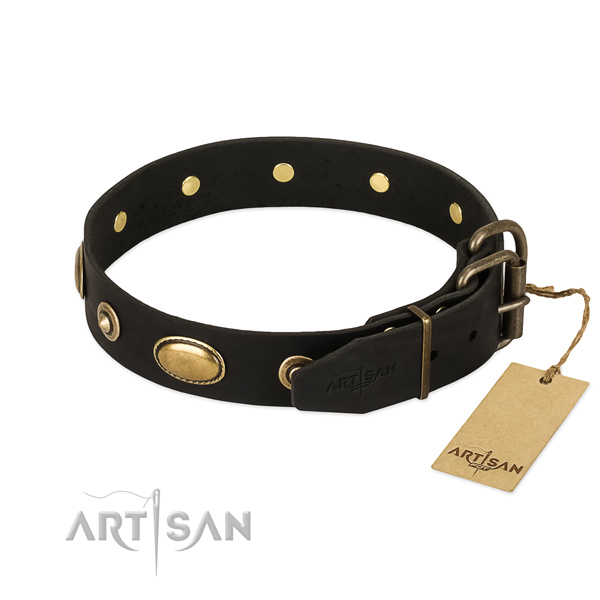 Durable buckle on genuine leather dog collar for your four-legged friend