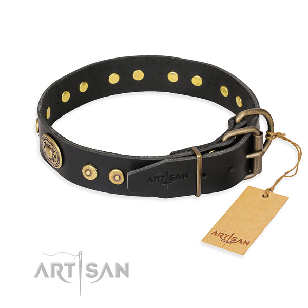 Full grain natural leather dog collar made of soft material with strong decorations