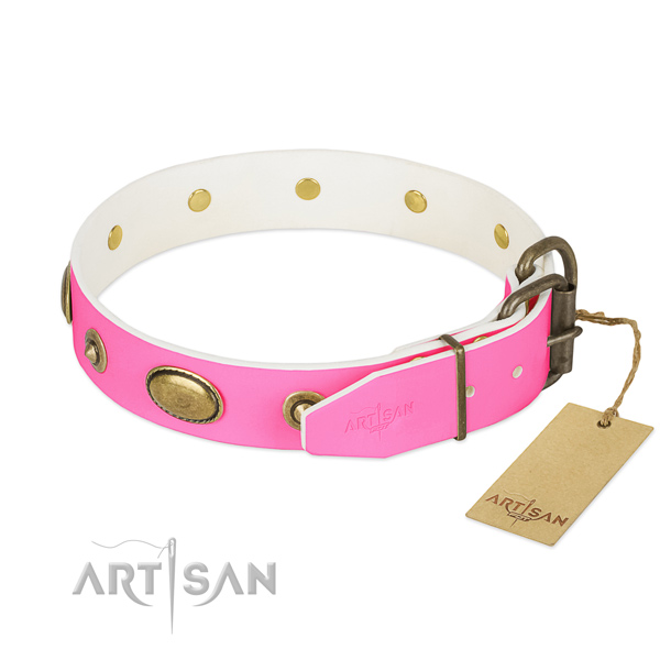 Corrosion resistant traditional buckle on full grain leather dog collar for your canine