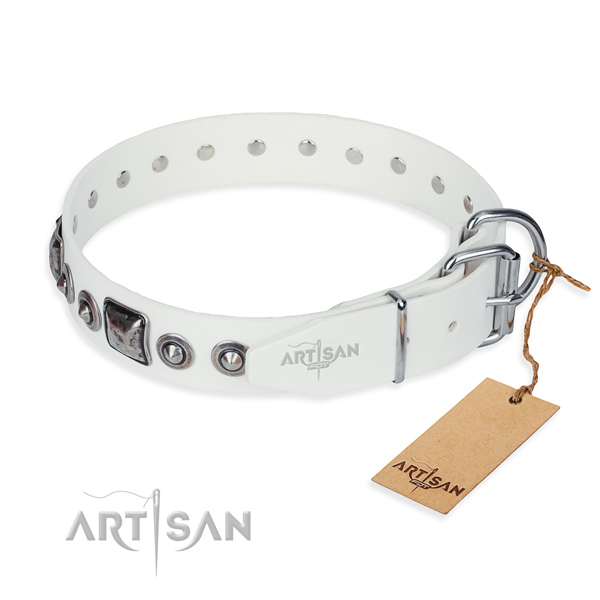 Flexible full grain genuine leather dog collar made for everyday use