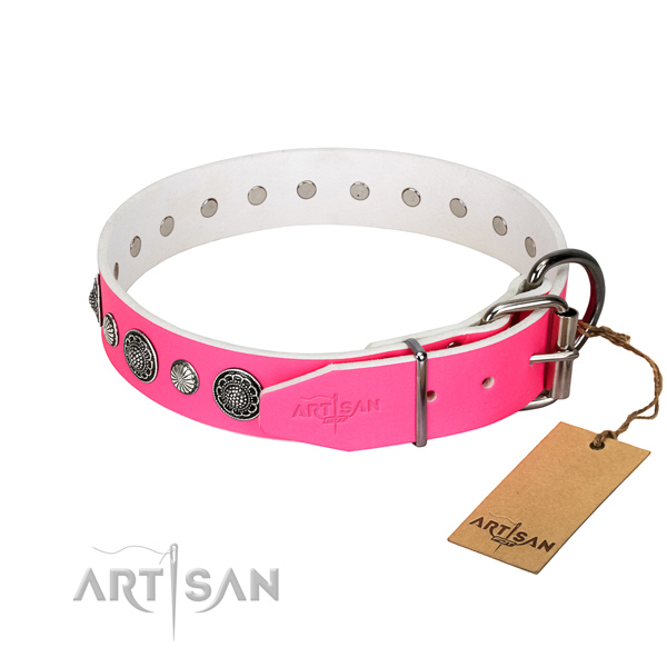 High quality full grain leather dog collar with rust resistant fittings