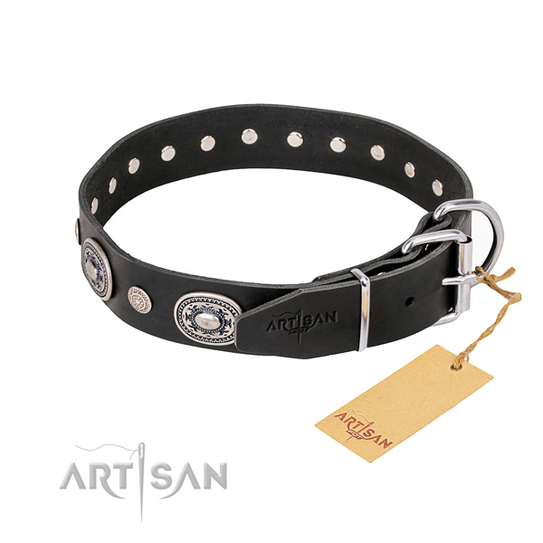 Gentle to touch full grain genuine leather dog collar handmade for basic training