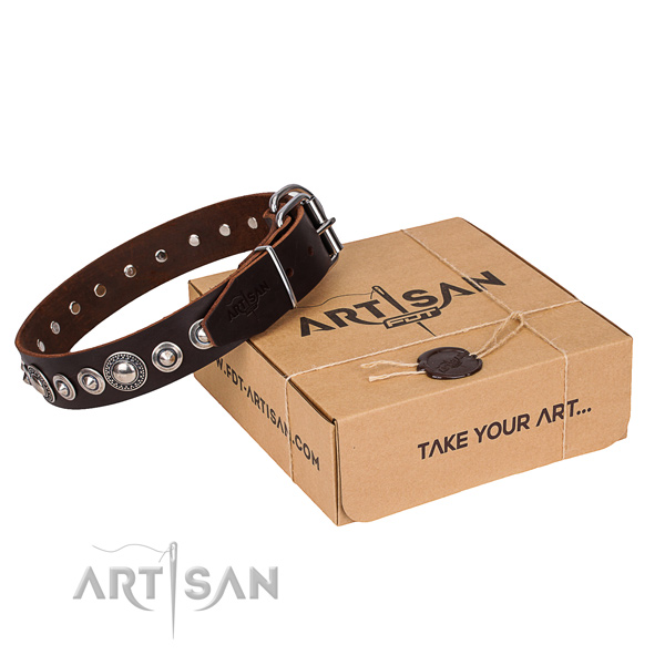 Full grain leather dog collar made of high quality material with strong D-ring