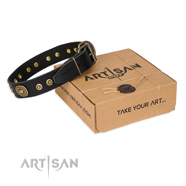 Full grain leather dog collar made of top rate material with rust-proof fittings