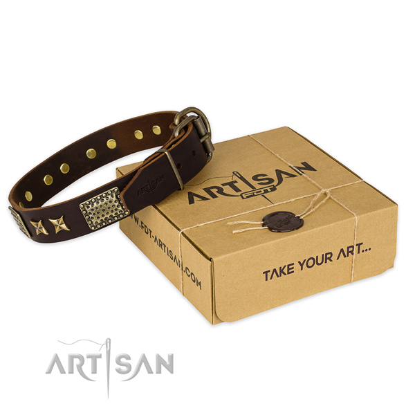 Corrosion proof hardware on full grain natural leather collar for your attractive dog