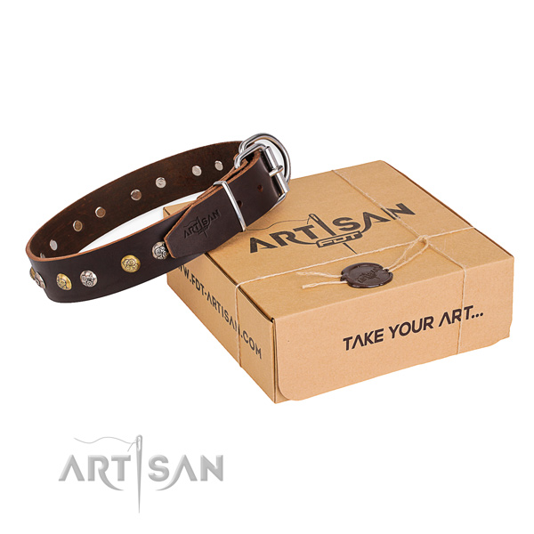 Strong leather dog collar crafted for comfy wearing