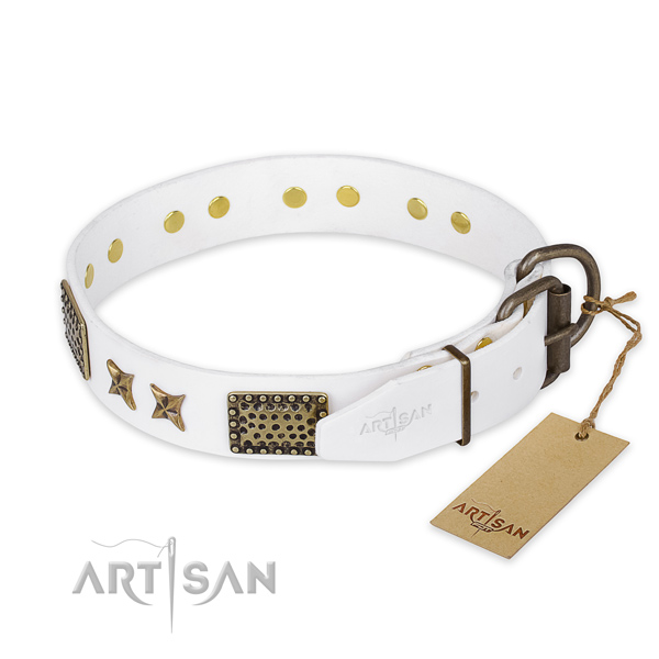 Reliable hardware on genuine leather collar for your lovely canine