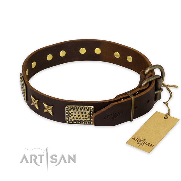 Corrosion proof fittings on natural genuine leather collar for your impressive pet