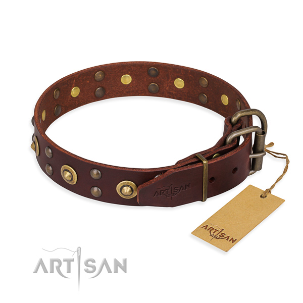 Strong traditional buckle on full grain leather collar for your lovely four-legged friend