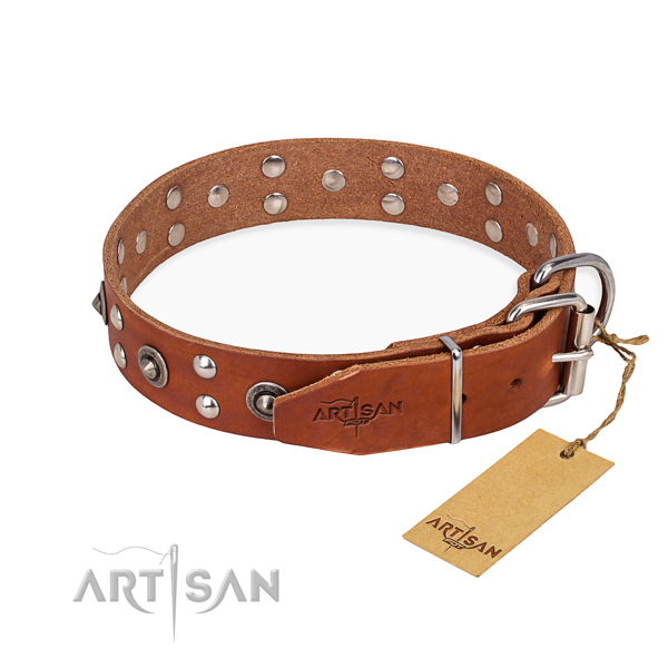 Durable traditional buckle on genuine leather collar for your handsome pet