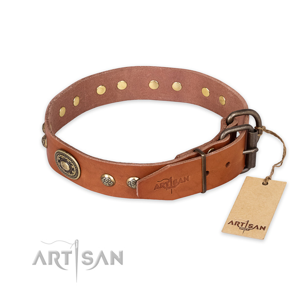 Durable fittings on full grain genuine leather collar for daily walking your four-legged friend