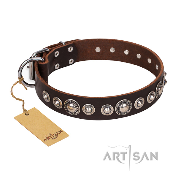 Genuine leather dog collar made of high quality material with corrosion proof studs