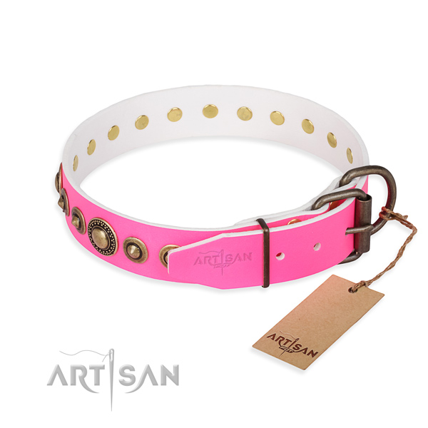 Strong leather dog collar created for comfortable wearing