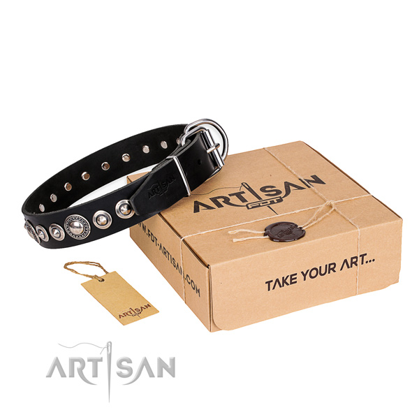 Strong genuine leather dog collar