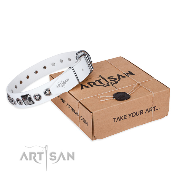 High quality natural genuine leather dog collar made for daily use